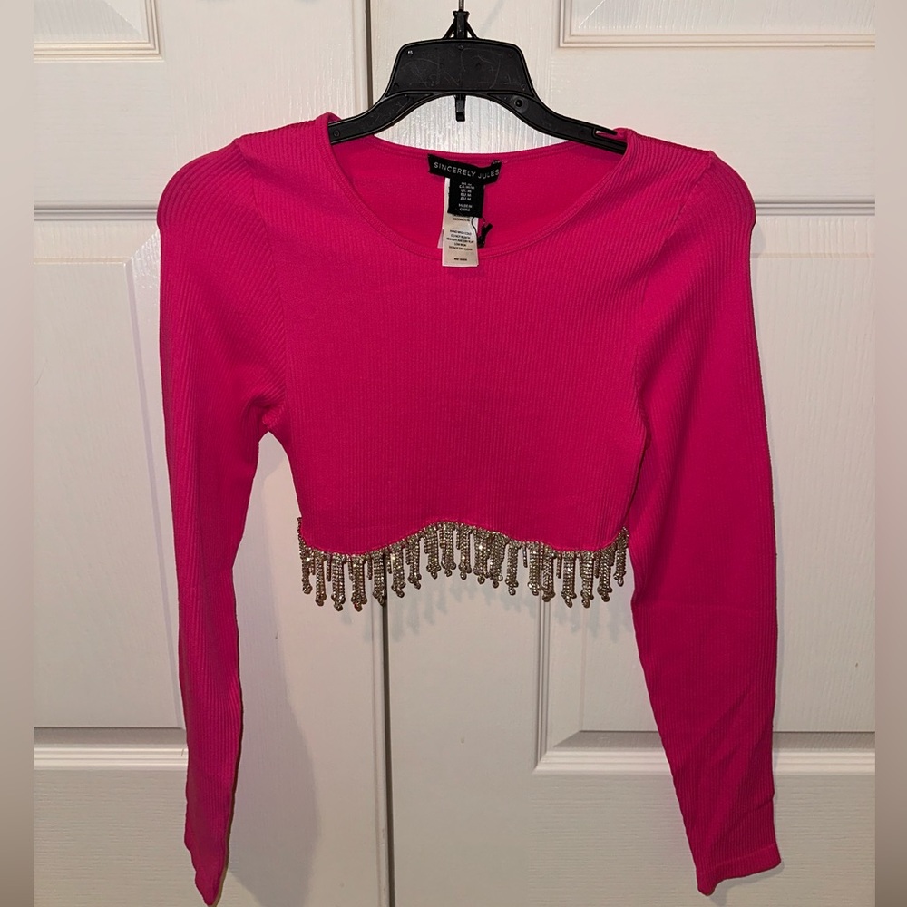 Sexy hot pink diamond 💎 rhinestone dazzling crop blouse size medium
